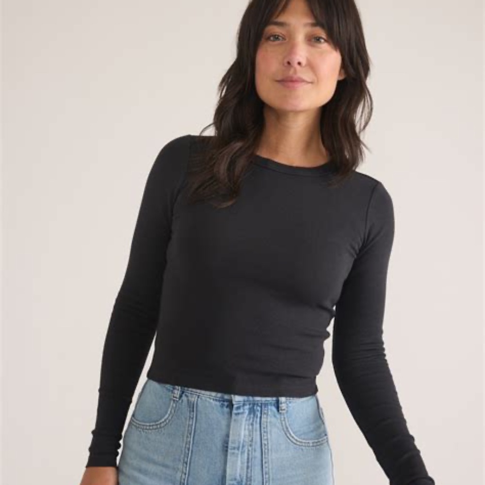 Marine Layer Lexi Rib Sun-In Longsleeve Crew Tee - Small / Black